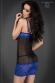 CHILIROSE: chemise balconette in mesh and lace. Blue-black.