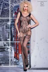 Bodystocking in mesh and lace, guepiere effect with stockings.