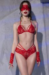 CHILIROSE: lace set 4 pcs with gloves and blindfold. Red