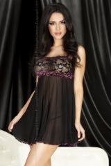 Babydoll in microrete con fascia in pizzo.