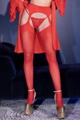 Collant velati in Lycra effetto reggicalze. Colore rosso.