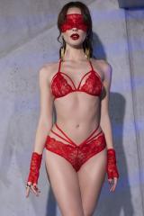 CHILIROSE: lace set 4 pcs with gloves and blindfold. Red