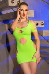 Double face mini dress with large openings. Neon green