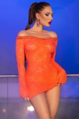CHILIROSE: lace chemise sleeved. Orange