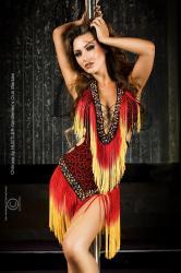 CHILIROSE: leopard mini dress with fringes and beads.