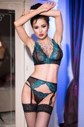 CHILIROSE: 3-piece lace set. Black/blue