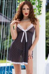 Polka dot chemise with lace edges. Black-white