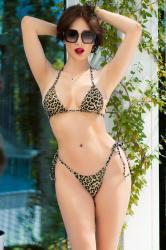 Leo design 3 pcs bikini set with Y-string and Brazilian thong.