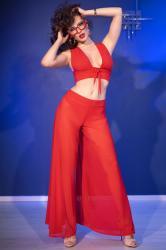 Set 3 pezzi in tulle con tanga. Rosso
