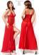 Abito lungo in pizzo e chiffon. Rosso