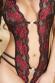 Body in pizzo nero/rosso con profonda apertura e strass.