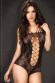 CHILIROSE: body in pizzo con inserto a rete larga. Nero - Rosso