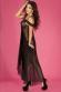CHILIROSE: vestaglia lunga in chiffon e pizzo. Nero