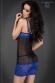 CHILIROSE: chemise a balconcino in microrete e pizzo. Blu-nero.