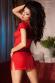 Chemise in tulle e pizzo con ciondolo. Rosso