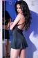 CHILIROSE: chemise in satin e pizzo con fiocco e pendente. Nero