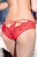 Slip rosso  in tulle e pizzo con aperture, fiocchi e pendenti.