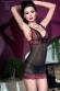 Camicia da notte in tulle e pizzo con tanga. Nero-rosa