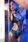 Body in tulle e pizzo + guanti. Nero/blu