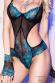 Body in tulle e pizzo + guanti. Nero/blu
