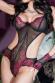 Body in tulle e pizzo + guanti. Nero/rosa