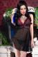 Babydoll in tulle con coppe in pizzo. Nero rosa scuro