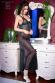 Abito da camera in tulle con fascia in pizzo e ricami turchesi.