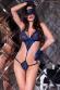 Body in pizzo nero/blu con guanti e benda.