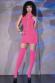 Neon pink stretch mini dress with decorative lacings.