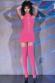 Neon pink stretch mini dress with decorative lacings.