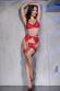 Completo intimo 4 pezzi in pizzo con calze. Rosso