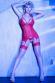 Guepiere in tulle e pizzo con tanga e calze. Rosso