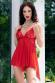 Babydoll rosso in tulle e pizzo con coppe aperte.