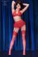 4-piece lingerie set with stockings. Red