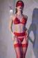 Completo intimo 5 pezzi con calze e benda. Rosso
