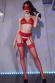 Completo intimo 5 pezzi con calze e benda. Rosso