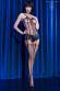 Bodystocking a rete con pantaloncini in tessuto semilucido.