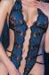 Body in pizzo nero/blu con profonda apertura e strass.