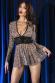 Chemise leopardata in tulle e pizzo con maniche lunghe.