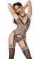 Guepiere leopardata in tulle con tanga e calze.