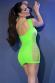 Hot green mini dress with openings on the sides and bust.