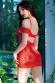 CHILIROSE: lace and tulle chemise with rhinestone pendant. Red