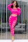 Top e leggings stringati con cuori. Fucsia