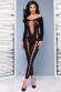 Footless opaque bodystocking with oval cutouts.