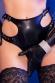 Imitation leather open panty with double side strings. Black