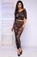 Top e leggings in rete ricamata floreale. Nero