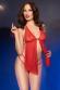 Babydoll rosso in tulle con perizoma e frustino.