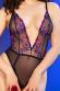 Body in tulle con ricami blu/rosa, reggicalze e calze.