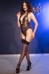 Body nero in tulle con ricami, reggicalze e calze.