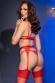 Intimo 4 pezzi in pizzo con collarino + calze. Rosso
